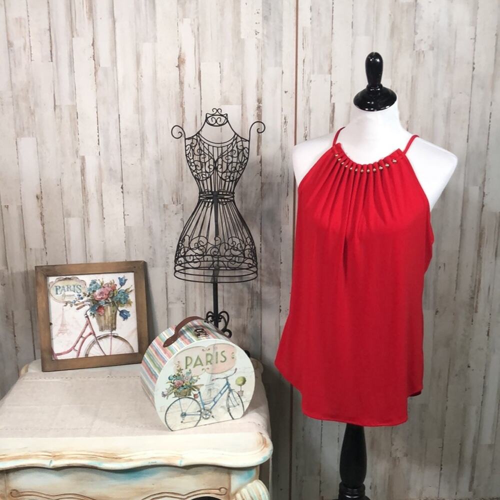 Michael Kors Dressy Halter with Neck Beading in Bright Red Size Medium